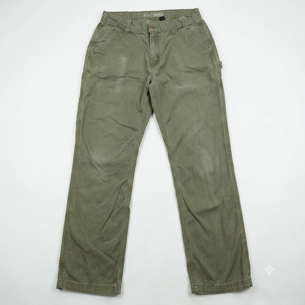 Carhartt Mens 34x32 B324 ARG Relaxed Fit Twill Carpenter Work Pants Olive Green